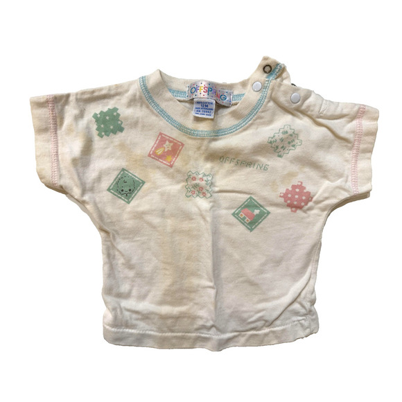 Vintage Offspring Baby Shirt 12M Hong Kong 100% Cotton Snap Pastel Print Top - Picture 1 of 4